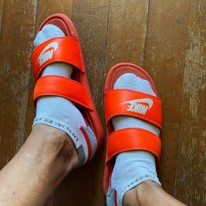 NIKE neon orange 2 stap slides